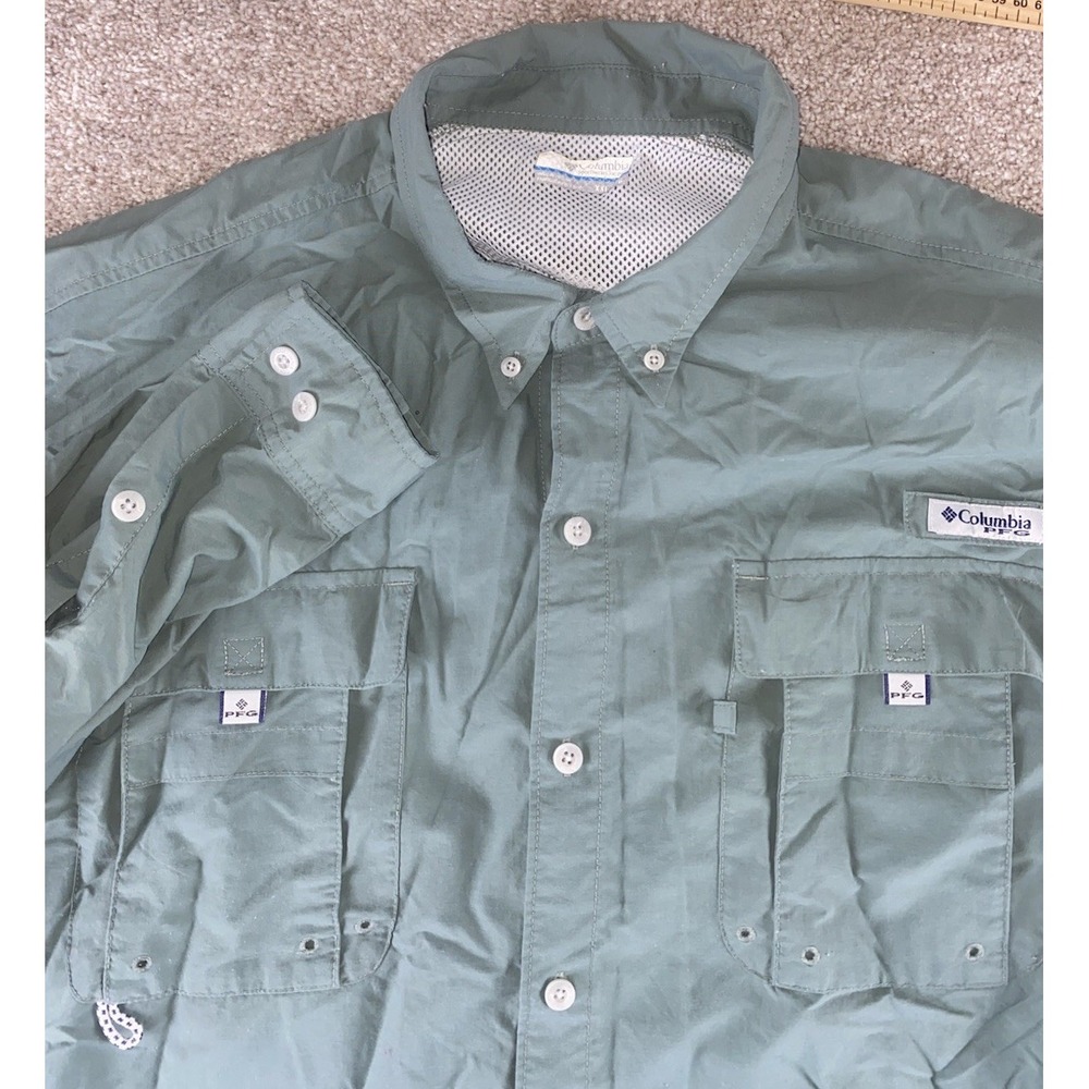 Columbia Omnishade Solid Green PFG Fishing Shirt Wick Vented UPF Mens XXL Nylon